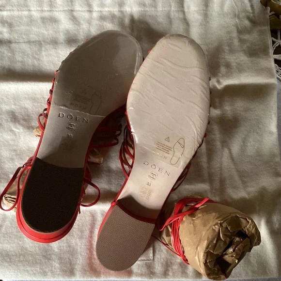 NWT Dôen Casimira Leather Sandal Red Nappa Size 38 - Picture 3 of 11